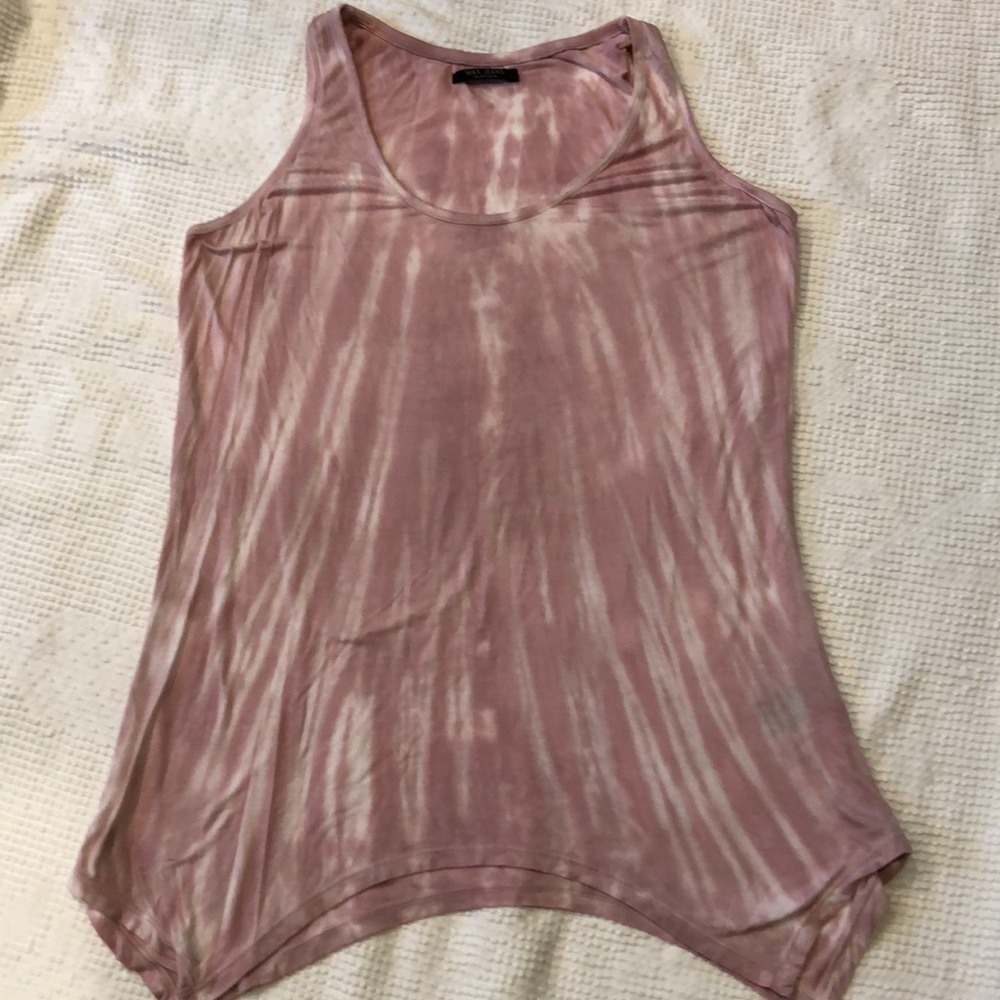 Pink & White tie dye tank with handkerchief hem